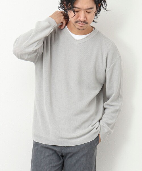 NOLLEY'S goodman（ノーリーズグッドマン）の「《2点セット》片畦 浅Vロールネックニット Tシャツ付き（ニット/セーター・メンズ・ネイビー/グリーン系その他/ピンク/ライトグレー・M/L）」の2枚目の写真