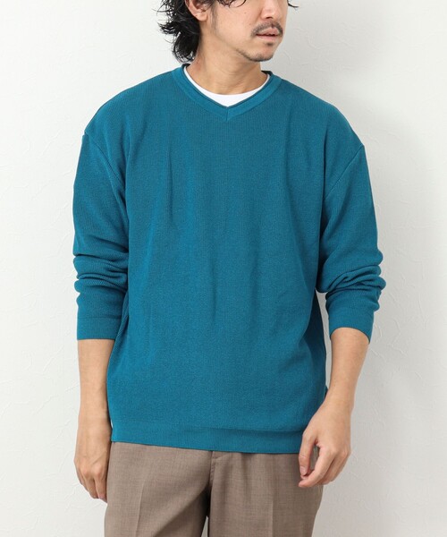 NOLLEY'S goodman（ノーリーズグッドマン）の「《2点セット》片畦 浅Vロールネックニット Tシャツ付き（ニット/セーター・メンズ・ネイビー/グリーン系その他/ピンク/ライトグレー・M/L）」の7枚目の写真