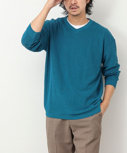 NOLLEY'S goodman（ノーリーズグッドマン）の「《2点セット》片畦 浅Vロールネックニット Tシャツ付き（ニット/セーター・メンズ・ネイビー/グリーン系その他/ピンク/ライトグレー・M/L）」の6枚目の写真