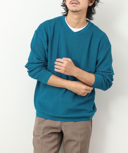 NOLLEY'S goodman（ノーリーズグッドマン）の「《2点セット》片畦 浅Vロールネックニット Tシャツ付き（ニット/セーター・メンズ・ネイビー/グリーン系その他/ピンク/ライトグレー・M/L）」の8枚目の写真