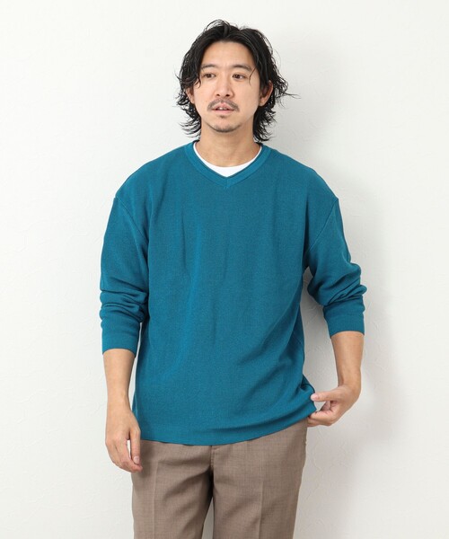 NOLLEY'S goodman（ノーリーズグッドマン）の「《2点セット》片畦 浅Vロールネックニット Tシャツ付き（ニット/セーター・メンズ・ネイビー/グリーン系その他/ピンク/ライトグレー・M/L）」の13枚目の写真