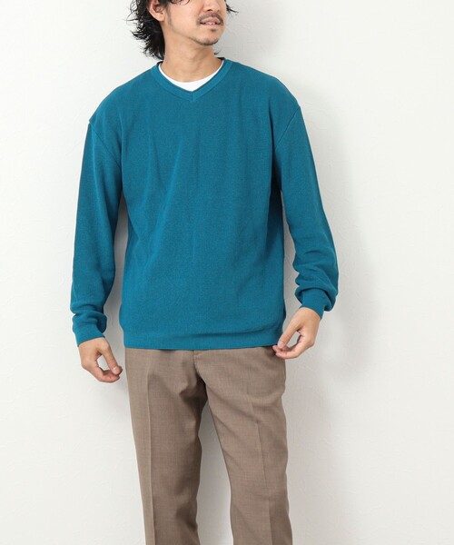 NOLLEY'S goodman（ノーリーズグッドマン）の「《2点セット》片畦 浅Vロールネックニット Tシャツ付き（ニット/セーター・メンズ・ネイビー/グリーン系その他/ピンク/ライトグレー・M/L）」の11枚目の写真