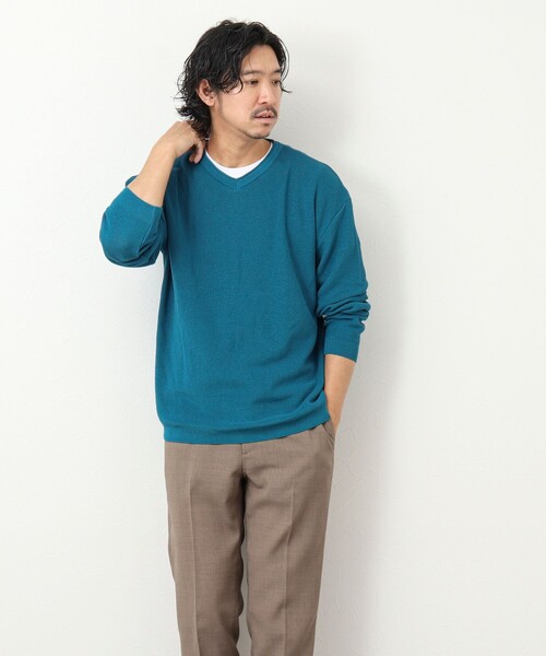 NOLLEY'S goodman（ノーリーズグッドマン）の「《2点セット》片畦 浅Vロールネックニット Tシャツ付き（ニット/セーター・メンズ・ネイビー/グリーン系その他/ピンク/ライトグレー・M/L）」の15枚目の写真