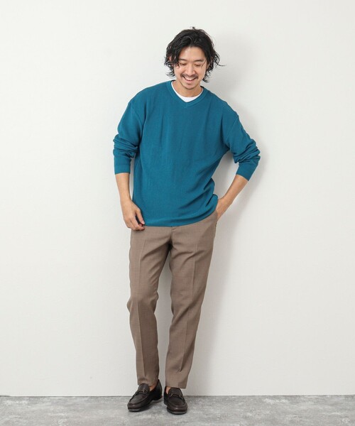 NOLLEY'S goodman（ノーリーズグッドマン）の「《2点セット》片畦 浅Vロールネックニット Tシャツ付き（ニット/セーター・メンズ・ネイビー/グリーン系その他/ピンク/ライトグレー・M/L）」の10枚目の写真