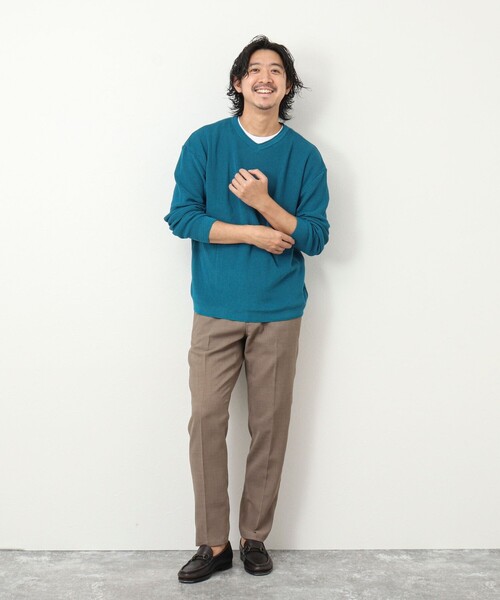 NOLLEY'S goodman（ノーリーズグッドマン）の「《2点セット》片畦 浅Vロールネックニット Tシャツ付き（ニット/セーター・メンズ・ネイビー/グリーン系その他/ピンク/ライトグレー・M/L）」の14枚目の写真