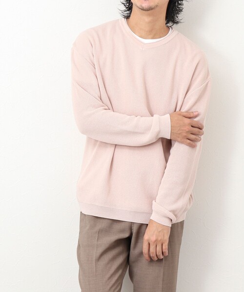 NOLLEY'S goodman（ノーリーズグッドマン）の「《2点セット》片畦 浅Vロールネックニット Tシャツ付き（ニット/セーター・メンズ・ネイビー/グリーン系その他/ピンク/ライトグレー・M/L）」の16枚目の写真