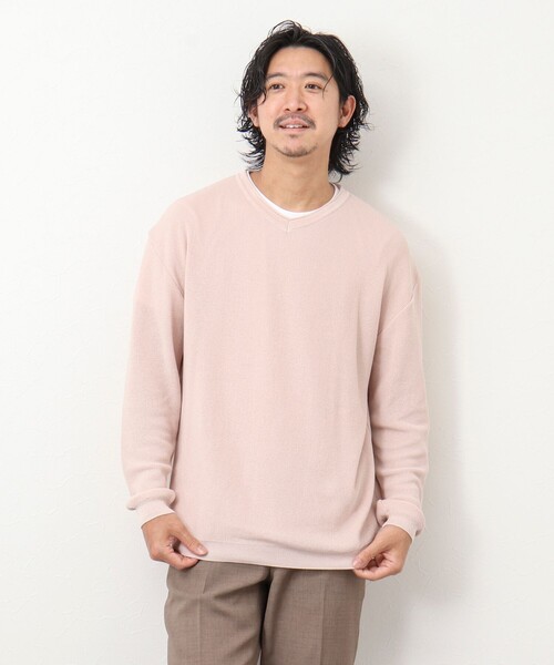 NOLLEY'S goodman（ノーリーズグッドマン）の「《2点セット》片畦 浅Vロールネックニット Tシャツ付き（ニット/セーター・メンズ・ネイビー/グリーン系その他/ピンク/ライトグレー・M/L）」の20枚目の写真