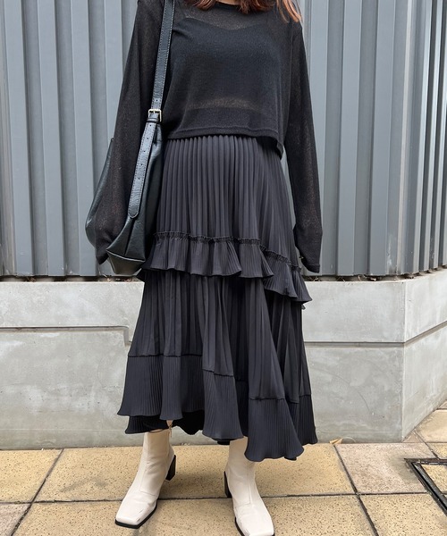 ISOOK(アイスー)の「【ISOOK / アイスー】アシンメトリープリーツフレアスカート / アシメスカート ティアードスカート プリーツスカート 変形 オケージョン きれいめ ミモレ丈 ZOZOTOWN限定(スカート・レディース・アイボリー/グレー/ブラック・FREE)」の5枚目の写真