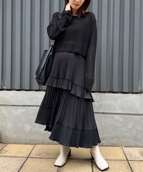 ISOOK(アイスー)の「【ISOOK / アイスー】アシンメトリープリーツフレアスカート / アシメスカート ティアードスカート プリーツスカート 変形 オケージョン きれいめ ミモレ丈 ZOZOTOWN限定(スカート・レディース・アイボリー/グレー/ブラック・FREE)」の6枚目の写真