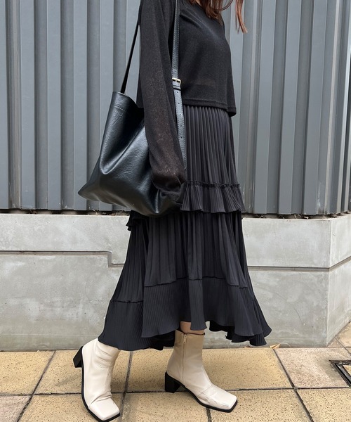 ISOOK(アイスー)の「【ISOOK / アイスー】アシンメトリープリーツフレアスカート / アシメスカート ティアードスカート プリーツスカート 変形 オケージョン きれいめ ミモレ丈 ZOZOTOWN限定(スカート・レディース・アイボリー/グレー/ブラック・FREE)」の16枚目の写真