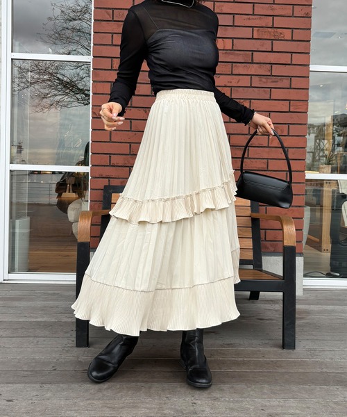 ISOOK(アイスー)の「【ISOOK / アイスー】アシンメトリープリーツフレアスカート / アシメスカート ティアードスカート プリーツスカート 変形 オケージョン きれいめ ミモレ丈 ZOZOTOWN限定(スカート・レディース・アイボリー/グレー/ブラック・FREE)」の13枚目の写真
