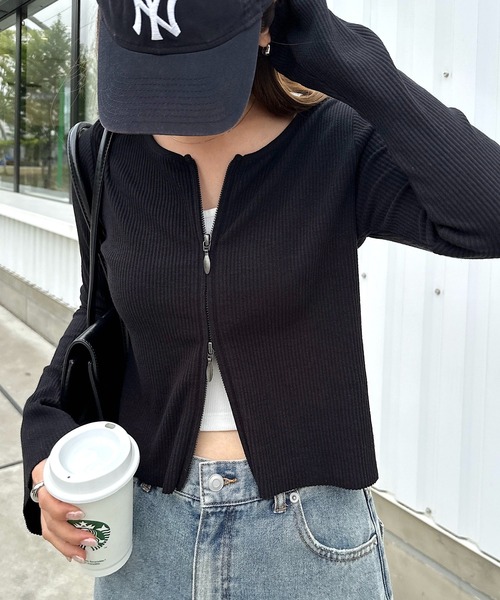 セール】【新サイズ追加】セルフカットリブショート丈ジップ