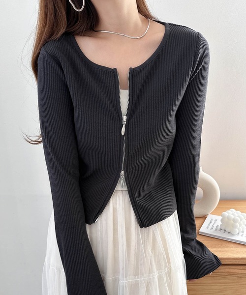 セール】【新サイズ追加】セルフカットリブショート丈ジップ