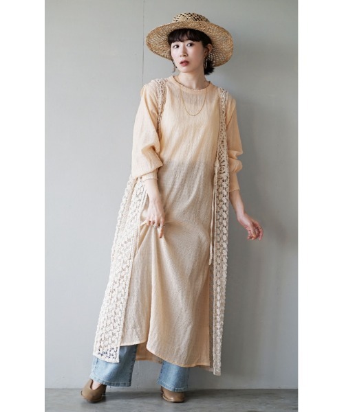 e-zakkamania stores(イーザッカマニアストアーズ)の「シャーリング ワンピース(ワンピース・レディース・ライトベージュ/ブラック・M)」の5枚目の写真