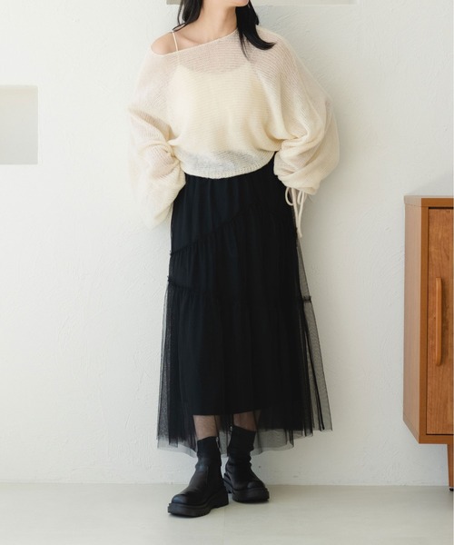 fupel（フぺル）の「2WAYリボンスリーブ透かし編みニット（ニット/セーター・レディース・オレンジ/アイボリー/ブルー・FREE）」の22枚目の写真