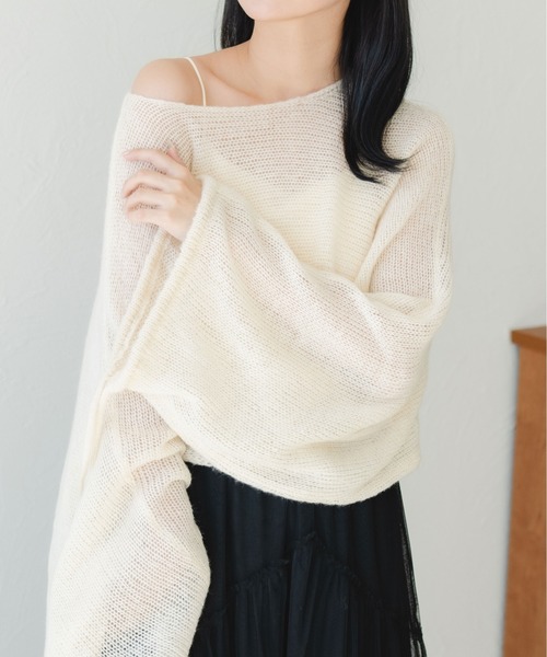 fupel（フぺル）の「2WAYリボンスリーブ透かし編みニット（ニット/セーター・レディース・オレンジ/アイボリー/ブルー・FREE）」の16枚目の写真