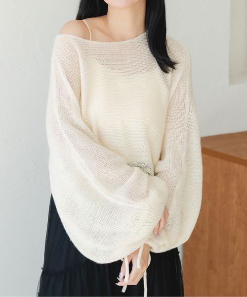 fupel（フぺル）の「2WAYリボンスリーブ透かし編みニット（ニット/セーター・レディース・オレンジ/アイボリー/ブルー・FREE）」の14枚目の写真