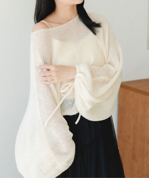 fupel（フぺル）の「2WAYリボンスリーブ透かし編みニット（ニット/セーター・レディース・オレンジ/アイボリー/ブルー・FREE）」の15枚目の写真