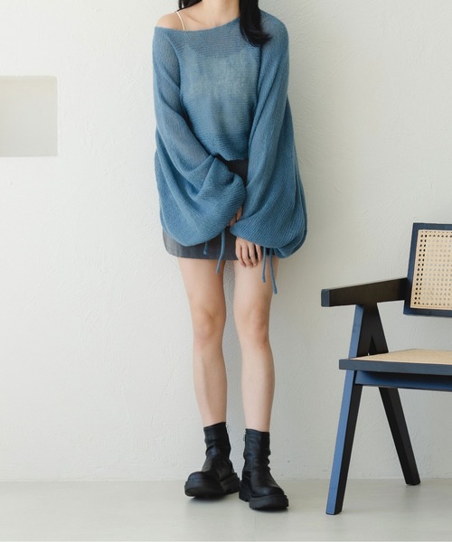 fupel（フぺル）の「2WAYリボンスリーブ透かし編みニット（ニット/セーター・レディース・オレンジ/アイボリー/ブルー・FREE）」の12枚目の写真