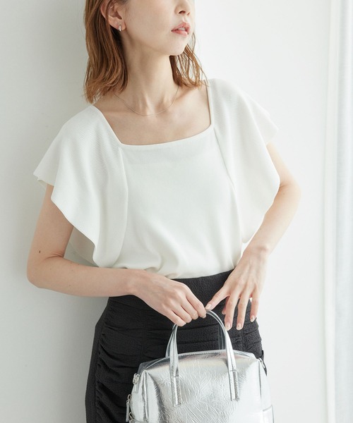 ROPE' PICNIC(ロペピクニック)の「袖フレアニットトップス/UVカット・洗濯機OK・冷感(ニット/セーター・レディース・ブラック/オフホワイト/ブラウン・38)」の1枚目の写真