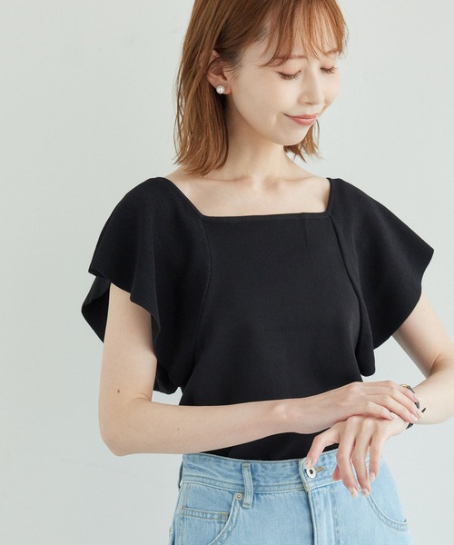 ROPE' PICNIC(ロペピクニック)の「袖フレアニットトップス/UVカット・洗濯機OK・冷感(ニット/セーター・レディース・ブラック/オフホワイト/ブラウン・38)」の2枚目の写真