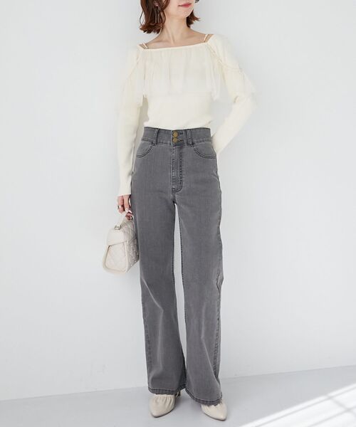 MAJESTIC LEGON（マジェスティックレゴン）の「2wayパールチェーンチュールニット（ニット/セーター・レディース・チャコールグレー/ライトグレー/アイボリー・MEDIUM）」の4枚目の写真