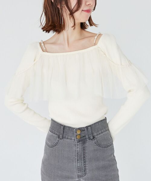 MAJESTIC LEGON（マジェスティックレゴン）の「2wayパールチェーンチュールニット（ニット/セーター・レディース・チャコールグレー/ライトグレー/アイボリー・MEDIUM）」の9枚目の写真