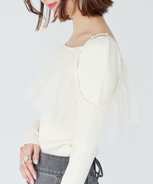 MAJESTIC LEGON（マジェスティックレゴン）の「2wayパールチェーンチュールニット（ニット/セーター・レディース・チャコールグレー/ライトグレー/アイボリー・MEDIUM）」の11枚目の写真