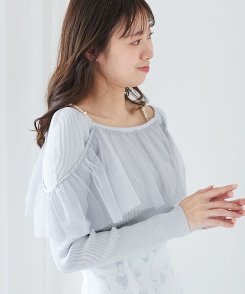 MAJESTIC LEGON（マジェスティックレゴン）の「2wayパールチェーンチュールニット（ニット/セーター・レディース・チャコールグレー/ライトグレー/アイボリー・MEDIUM）」の19枚目の写真