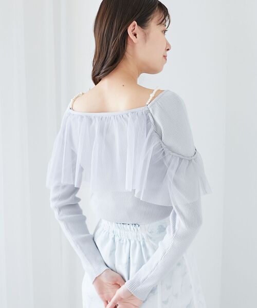 MAJESTIC LEGON（マジェスティックレゴン）の「2wayパールチェーンチュールニット（ニット/セーター・レディース・チャコールグレー/ライトグレー/アイボリー・MEDIUM）」の20枚目の写真