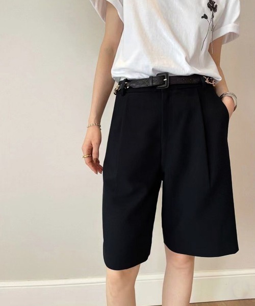 Miniministore(ミニミニストア)の「【春夏向け/さらっと履ける/ドライタッチ】タックショートパンツ ハイウエスト 美脚ショートパンツ ショーパン 短パン ハーフパンツ クロップド(その他パンツ・レディース・ブラック/ベージュ/ブラウン/アイボリー・M/XL/L)」の7枚目の写真