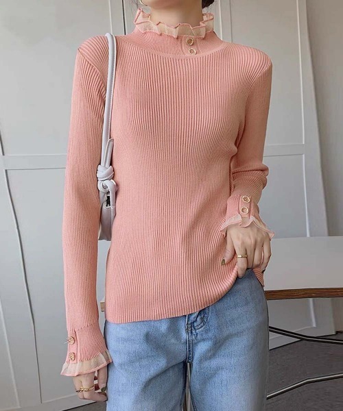 Miniministore（ミニミニストア）の「リブニットトップス きれいめ ハイネック（ニット/セーター・レディース・アイボリー/ブラック/オフホワイト/ピンク/ライトベージュ・FREE）」の5枚目の写真