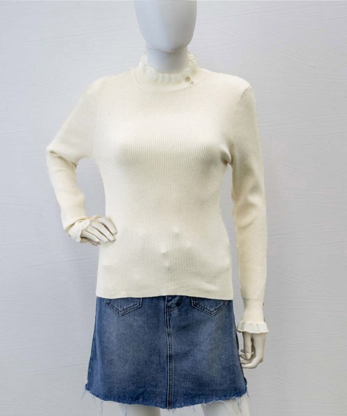 Miniministore（ミニミニストア）の「リブニットトップス きれいめ ハイネック（ニット/セーター・レディース・アイボリー/ブラック/オフホワイト/ピンク/ライトベージュ・FREE）」の14枚目の写真