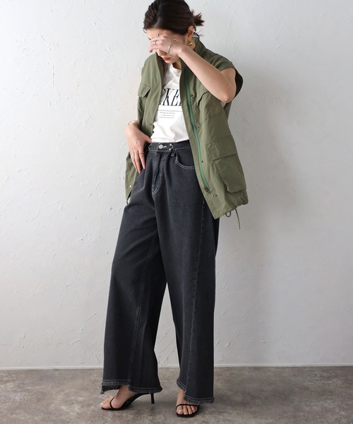 Bonjour Sagan(ボンジュールサガン)の「2WAYデニムワイドパンツ(デニムパンツ・レディース・ライトブルー/ライトブラック・FREE)」の3枚目の写真