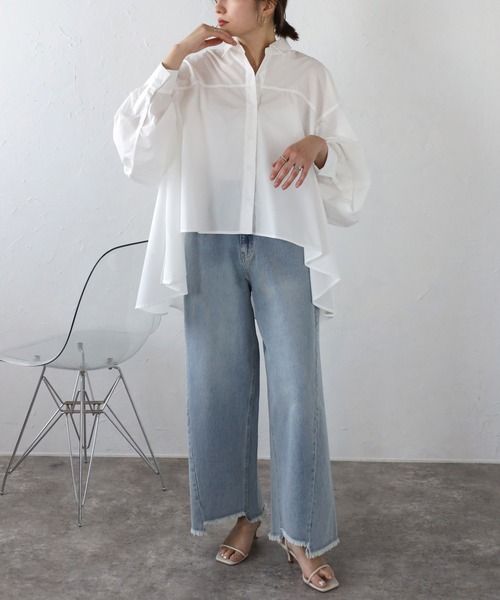 Bonjour Sagan(ボンジュールサガン)の「2WAYデニムワイドパンツ(デニムパンツ・レディース・ライトブルー/ライトブラック・FREE)」の14枚目の写真