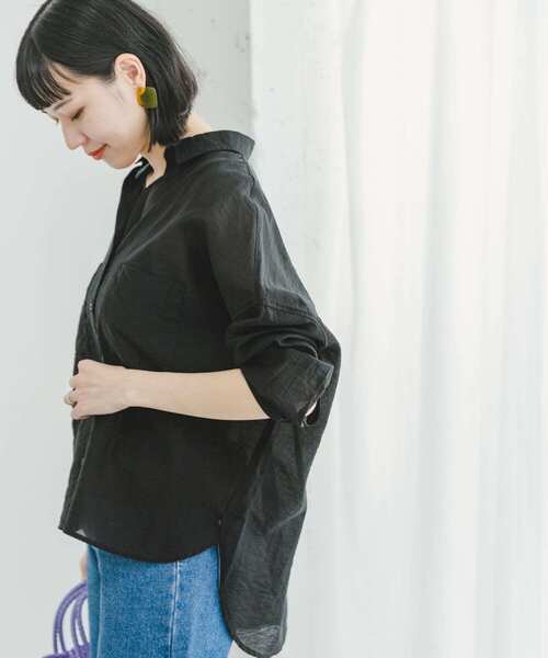 ITEMS URBANRESEARCH（アイテムズ アーバンリサーチ）の「『2WAY仕様』シアーポケットスキッパーシャツ（シャツ/ブラウス・レディース・ブラック/ライトブルー/ホワイト系その他・FREE）」の3枚目の写真