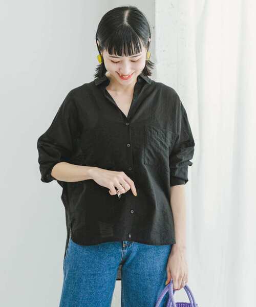 ITEMS URBANRESEARCH（アイテムズ アーバンリサーチ）の「『2WAY仕様』シアーポケットスキッパーシャツ（シャツ/ブラウス・レディース・ブラック/ライトブルー/ホワイト系その他・FREE）」の5枚目の写真