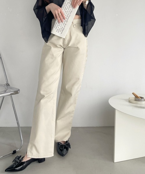 Ada.(エイダ)の「サイド フリンジデザイン デニムパンツ(デニムパンツ・レディース・ブラック/ライトブルー/アイボリー・FREE)」の9枚目の写真