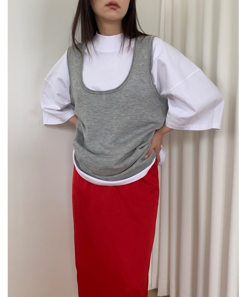 Didot.showroom（ディドット ショールーム）の「【DIDOT.】Uネックレイヤーノースリーブ（ベスト・レディース・グレー/ライトベージュ/チャコール・FREE）」の6枚目の写真