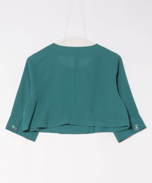 12Twelve Agenda（トゥエルブ　アジェンダ）の「シアサッカーノーカラーダブルジャケット（ノーカラージャケット・レディース・ネイビー/グリーン・M）」の3枚目の写真