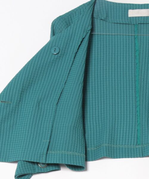 12Twelve Agenda（トゥエルブ　アジェンダ）の「シアサッカーノーカラーダブルジャケット（ノーカラージャケット・レディース・ネイビー/グリーン・M）」の4枚目の写真