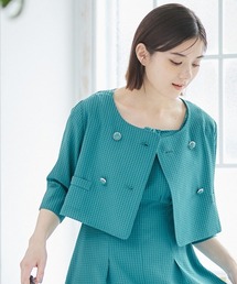 シアサッカーノーカラーダブルジャケット