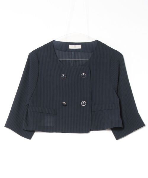 12Twelve Agenda（トゥエルブ　アジェンダ）の「シアサッカーノーカラーダブルジャケット（ノーカラージャケット・レディース・ネイビー/グリーン・M）」の15枚目の写真