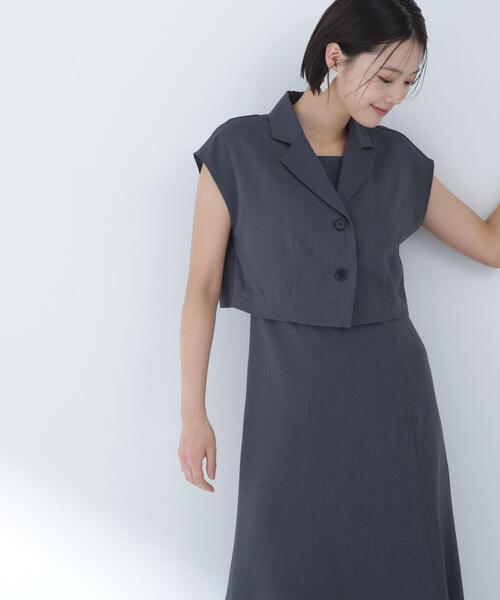 NATURAL BEAUTY BASIC（ナチュラルビューティーベーシック）の「◇ショートジャケット＆スクエアネックワンピース（ワンピース・レディース・ダークブラウン/チャコールグレー・SMALL/MEDIUM）」の4枚目の写真