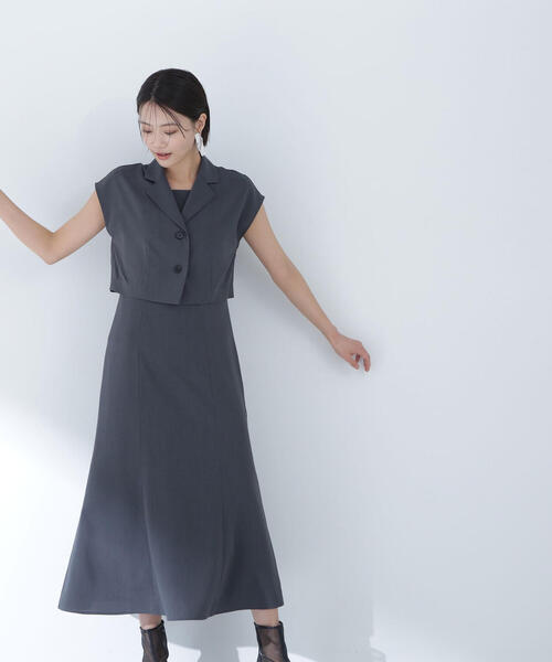 NATURAL BEAUTY BASIC（ナチュラルビューティーベーシック）の「◇ショートジャケット＆スクエアネックワンピース（ワンピース・レディース・ダークブラウン/チャコールグレー・SMALL/MEDIUM）」の6枚目の写真