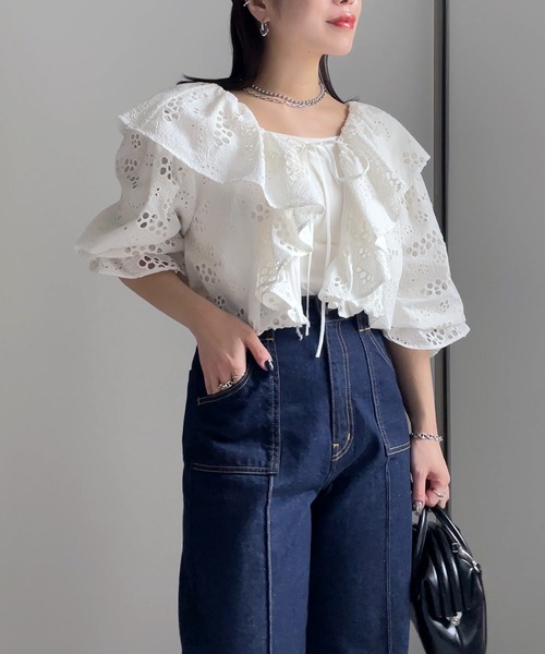 MECRE(メクル)の「コットンレースボレロ(カーディガン/ボレロ・レディース・ブラック/ホワイト・FREE)」の5枚目の写真