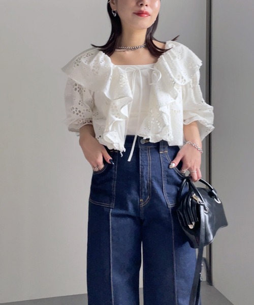 MECRE(メクル)の「コットンレースボレロ(カーディガン/ボレロ・レディース・ブラック/ホワイト・FREE)」の6枚目の写真