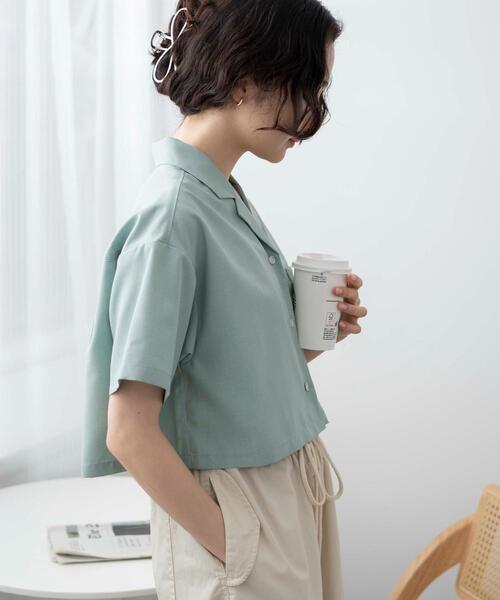 WEGO(ウィゴー)の「WEGO/オープンカラーショートシャツ(シャツ/ブラウス・レディース・ブラック/グリーン/ホワイト・FREE)」の9枚目の写真