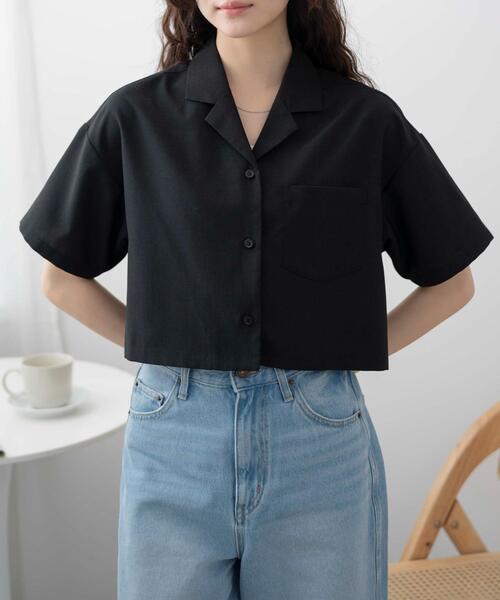 WEGO(ウィゴー)の「WEGO/オープンカラーショートシャツ(シャツ/ブラウス・レディース・ブラック/グリーン/ホワイト・FREE)」の5枚目の写真