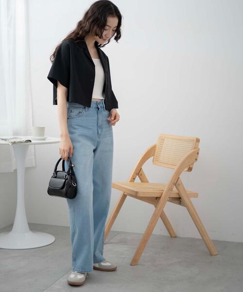 WEGO(ウィゴー)の「WEGO/オープンカラーショートシャツ(シャツ/ブラウス・レディース・ブラック/グリーン/ホワイト・FREE)」の6枚目の写真